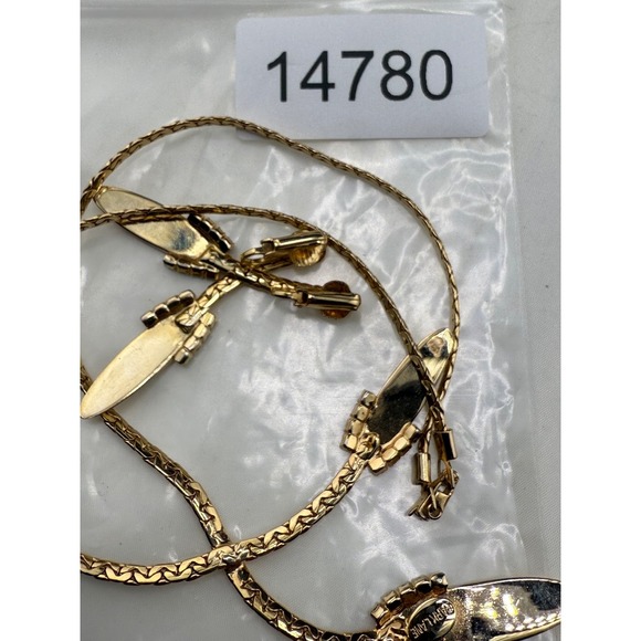 Vintage Park Lane Necklace Earring Set Clip Ons Gold Tone Rhinestone 17" - Picture 11 of 11